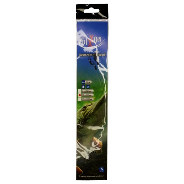 Повідець для лову риби, флюорокарбоновий, Dixxon, перетин 0,50мм, тест 12кг, 20см, 5шт/уп